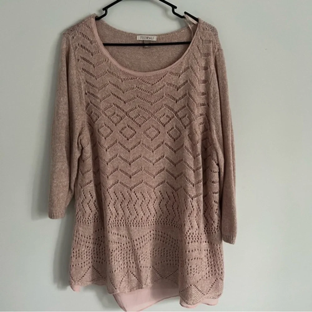 Roz & Ali Blush Crochet Knit Half Sleeve Sweater Blouse